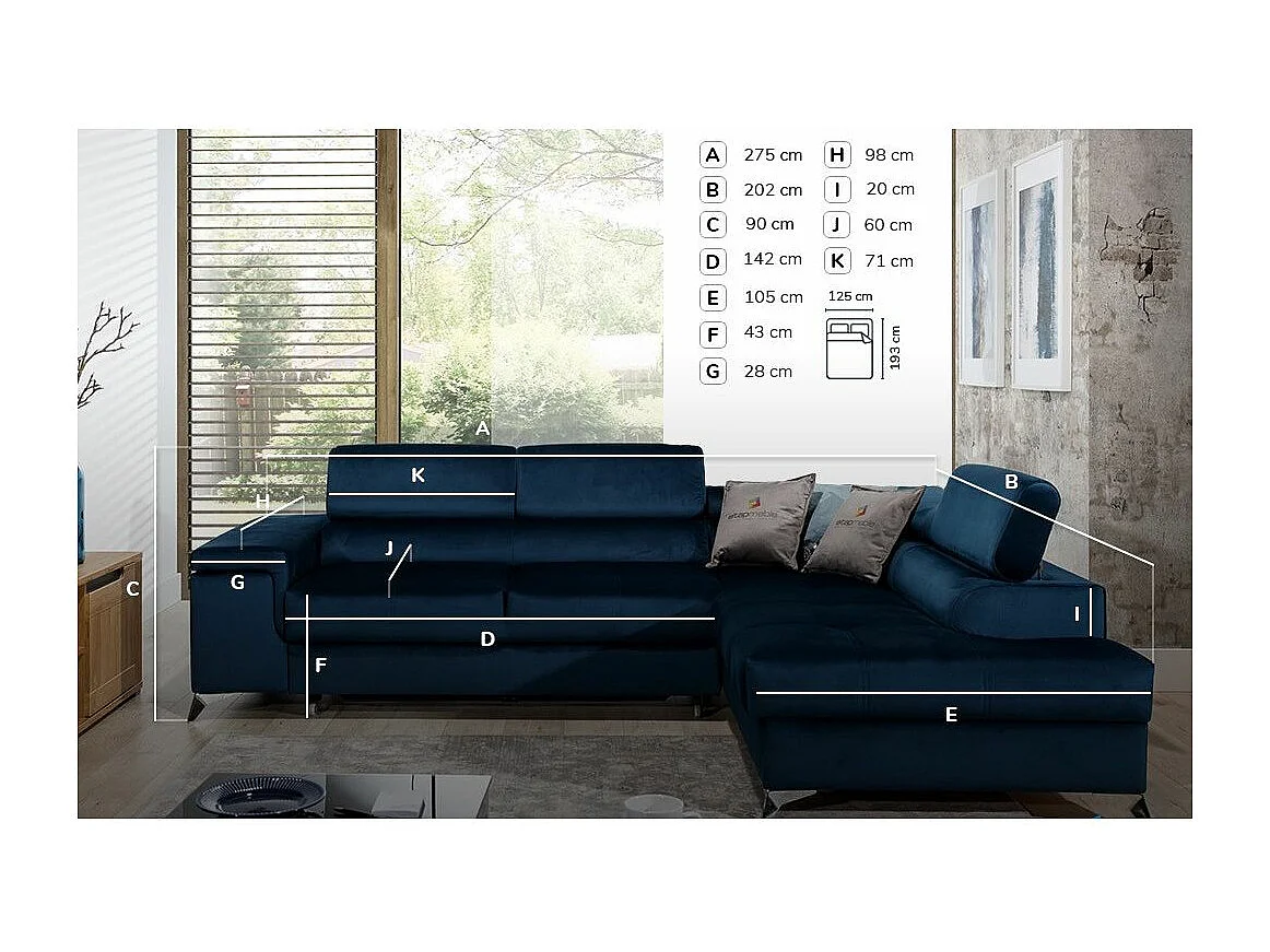 Canapé d'angle gauche convertible velours marron Marido 275cm