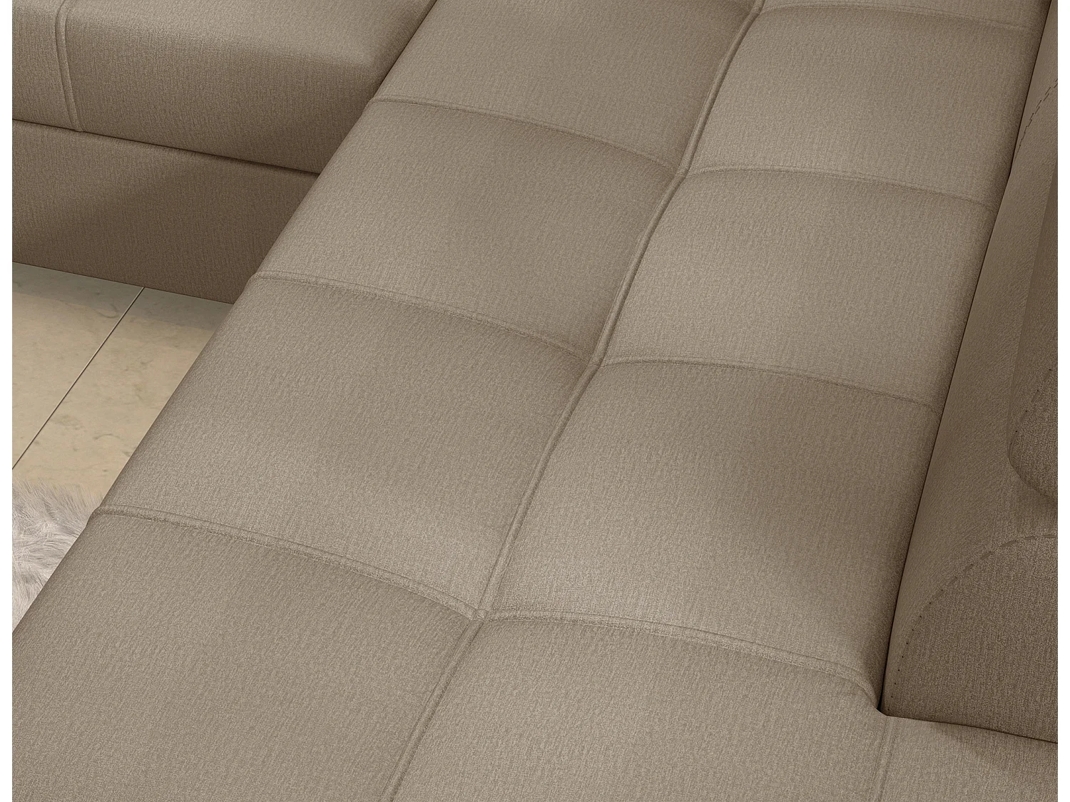 Sofá esquinero convertible de terciopelo MARIDO - Almacenamiento y reposacabezas ajustables-Marrón claro-Ángulo izquierdo