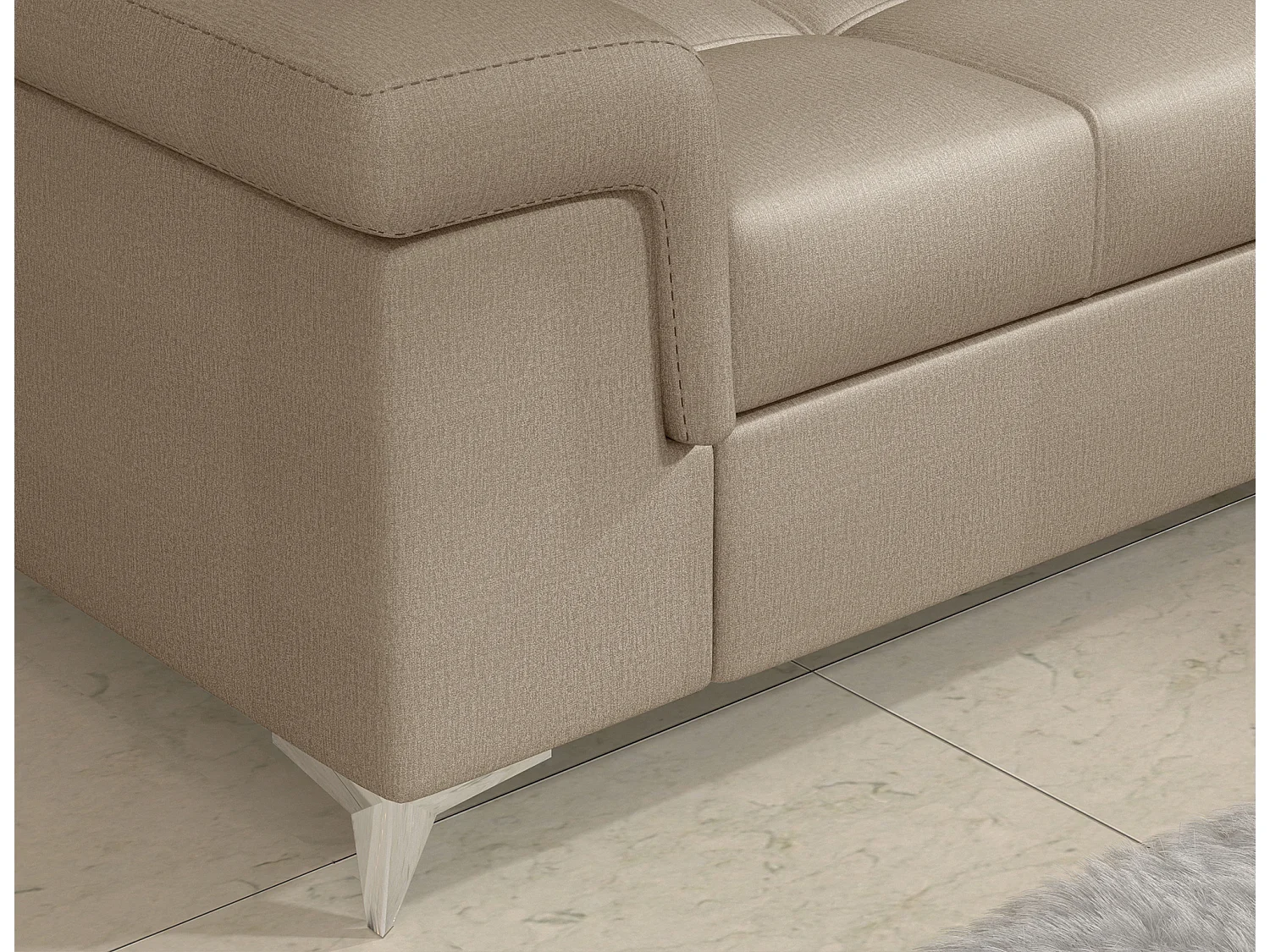 Sofá esquinero convertible de terciopelo MARIDO - Almacenamiento y reposacabezas ajustables-Marrón claro-Ángulo izquierdo