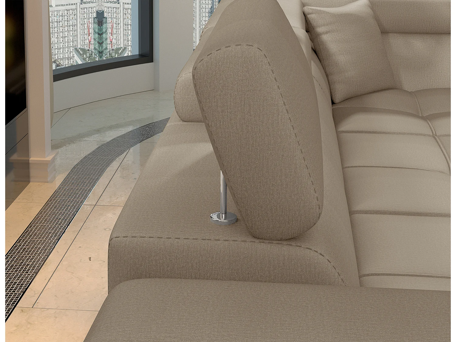 Sofá esquinero convertible de terciopelo MARIDO - Almacenamiento y reposacabezas ajustables-Marrón claro-Ángulo izquierdo