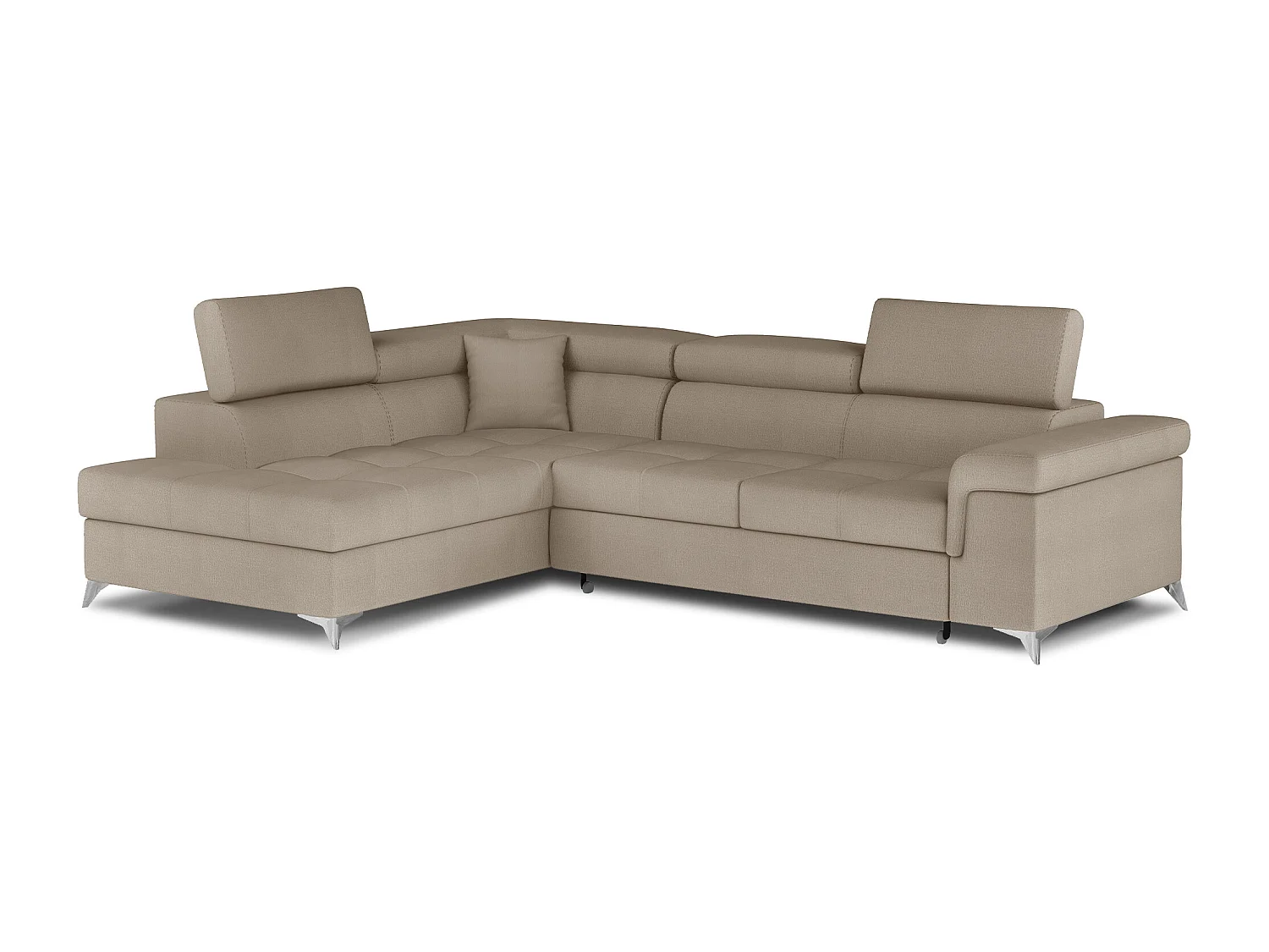 Sofá esquinero convertible de terciopelo MARIDO - Almacenamiento y reposacabezas ajustables-Marrón claro-Ángulo izquierdo