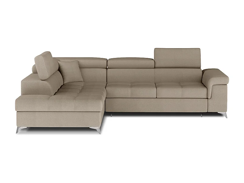 Canapé d'angle convertible velours MARIDO - Coffre et appuis-tête réglables-Marron clair-angle gauche