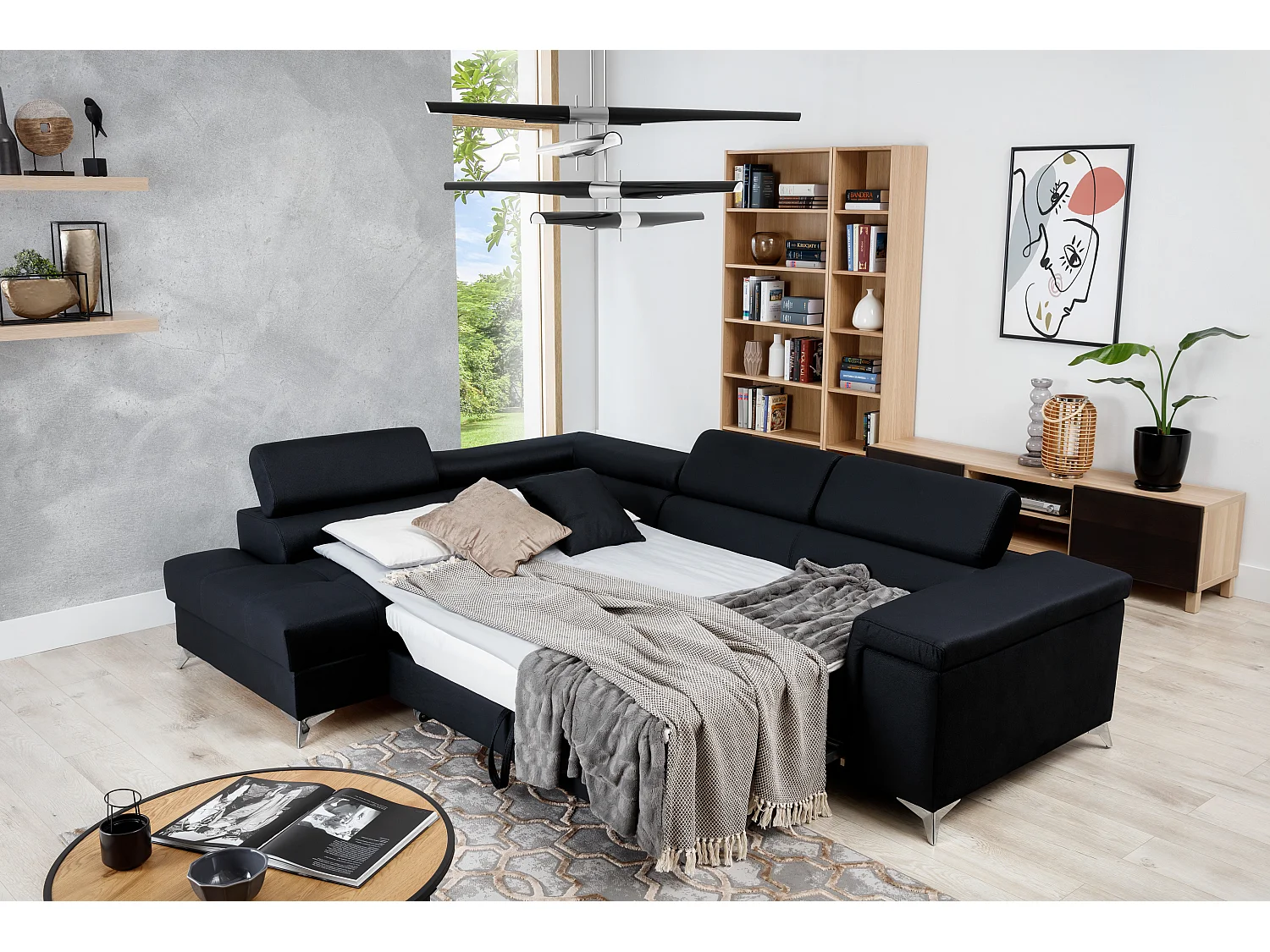 Canapé d'angle gauche convertible velours marron foncé Marido 275cm