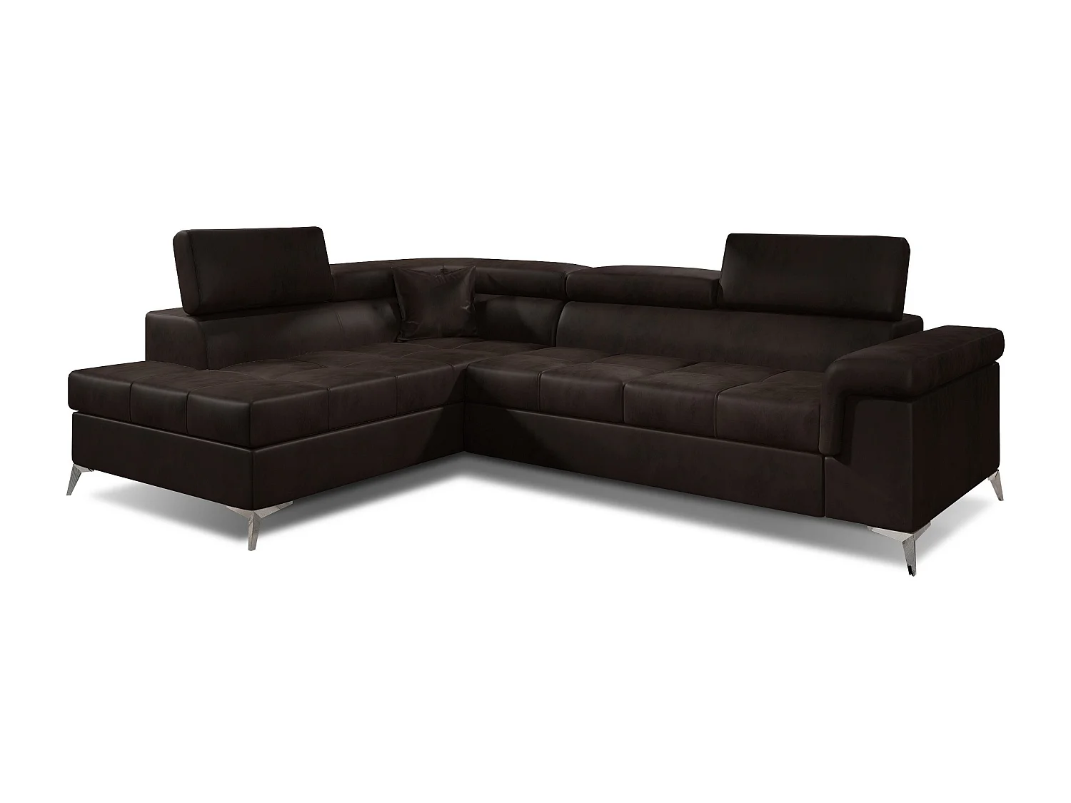 Sofá esquinero convertible de terciopelo MARIDO - Almacenamiento y reposacabezas ajustables-Marrón oscuro-Ángulo izquierdo