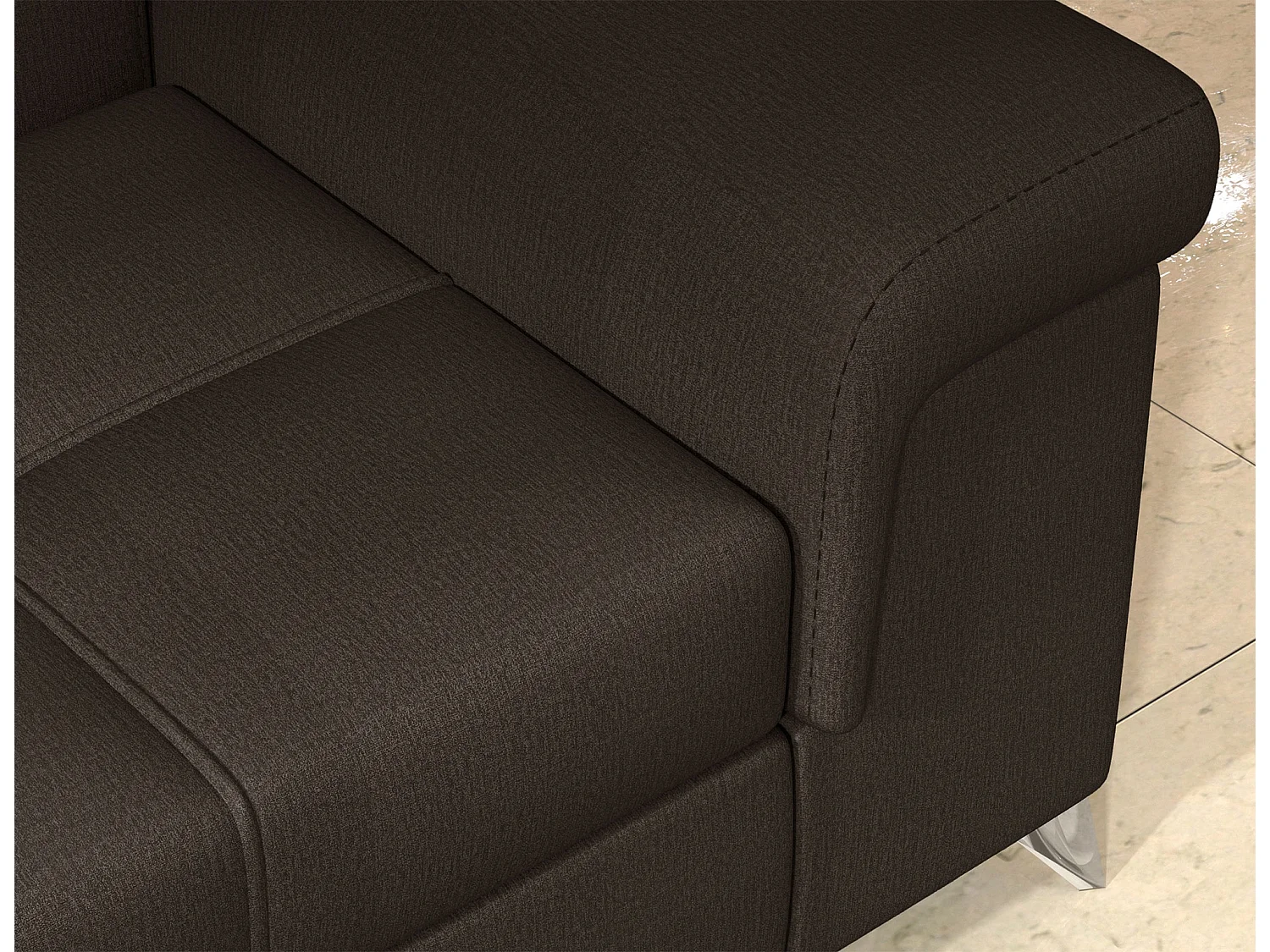 Sofá esquinero convertible de terciopelo MARIDO - Almacenamiento y reposacabezas ajustables-Marrón oscuro-Ángulo izquierdo