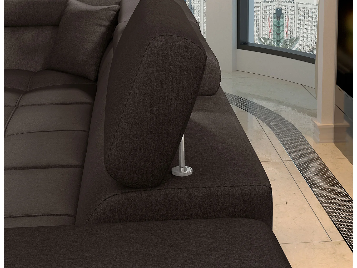 Sofá esquinero convertible de terciopelo MARIDO - Almacenamiento y reposacabezas ajustables-Marrón oscuro-Ángulo izquierdo