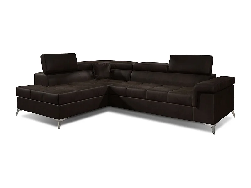 Canapé d'angle gauche convertible velours marron foncé Marido 275cm