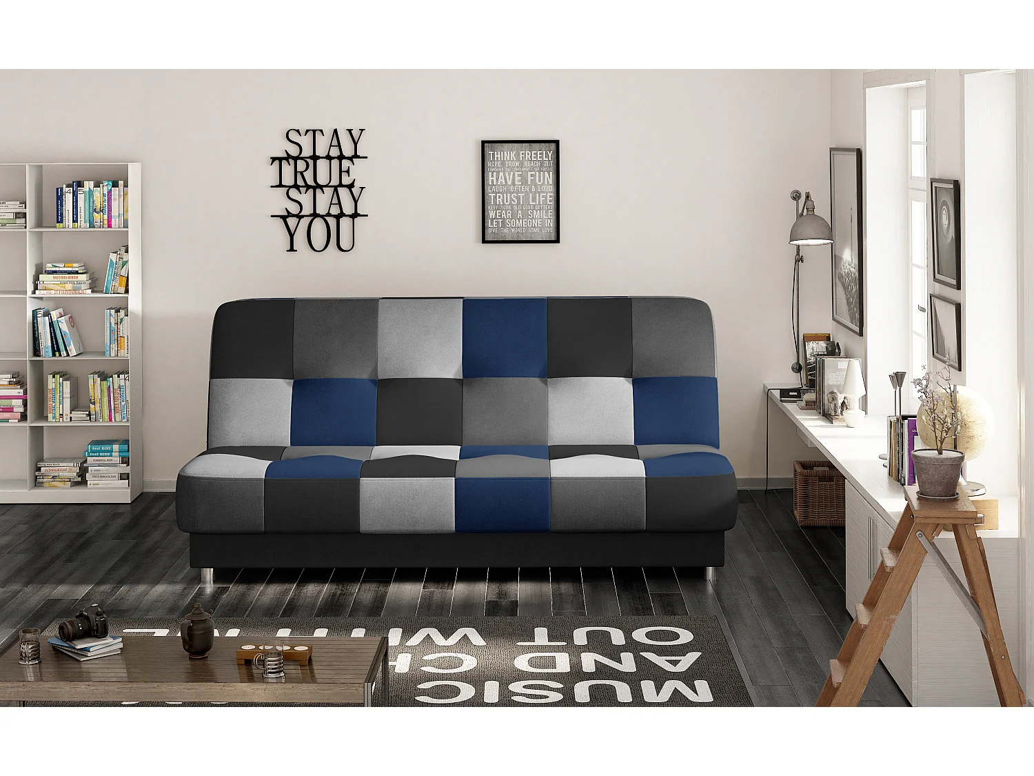 Canapé lit tissu mulitcouleur bleu Kady 192cm