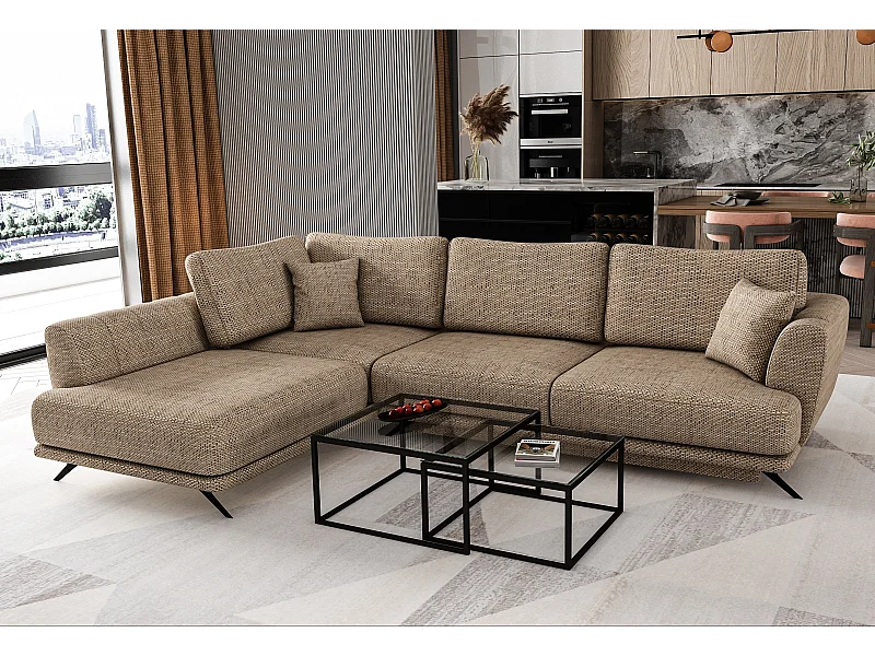 Canapé convertible angle gauche tissu beige chiné Savary 280cm