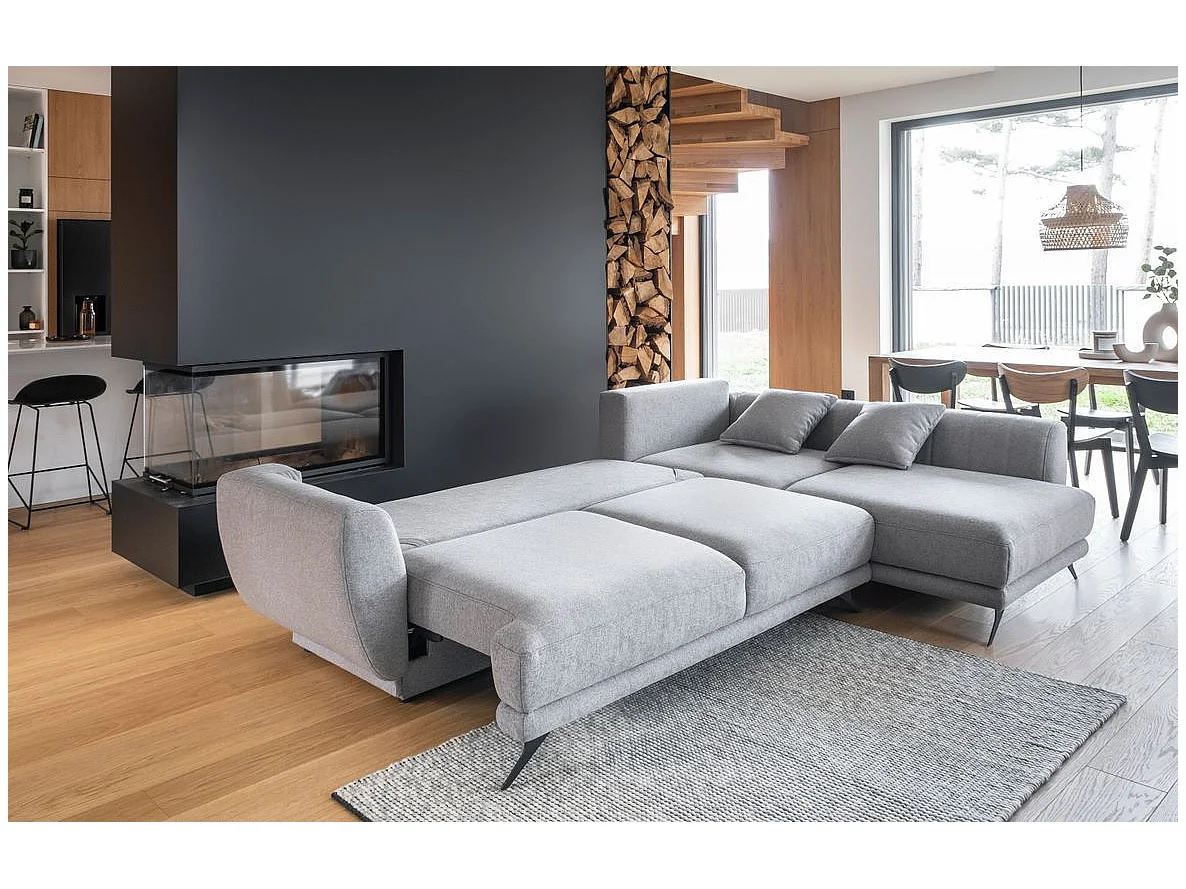 Canapé convertible angle gauche tissu beige chiné Savary 280cm