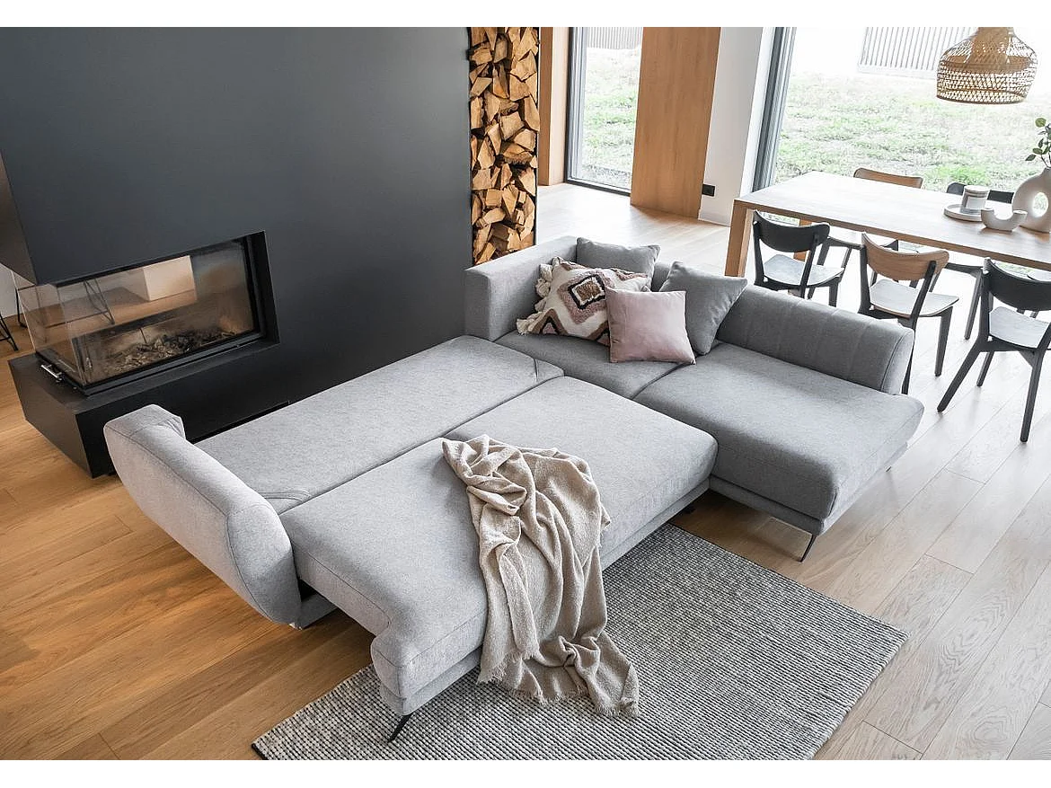 Canapé convertible angle gauche tissu beige chiné Savary 280cm