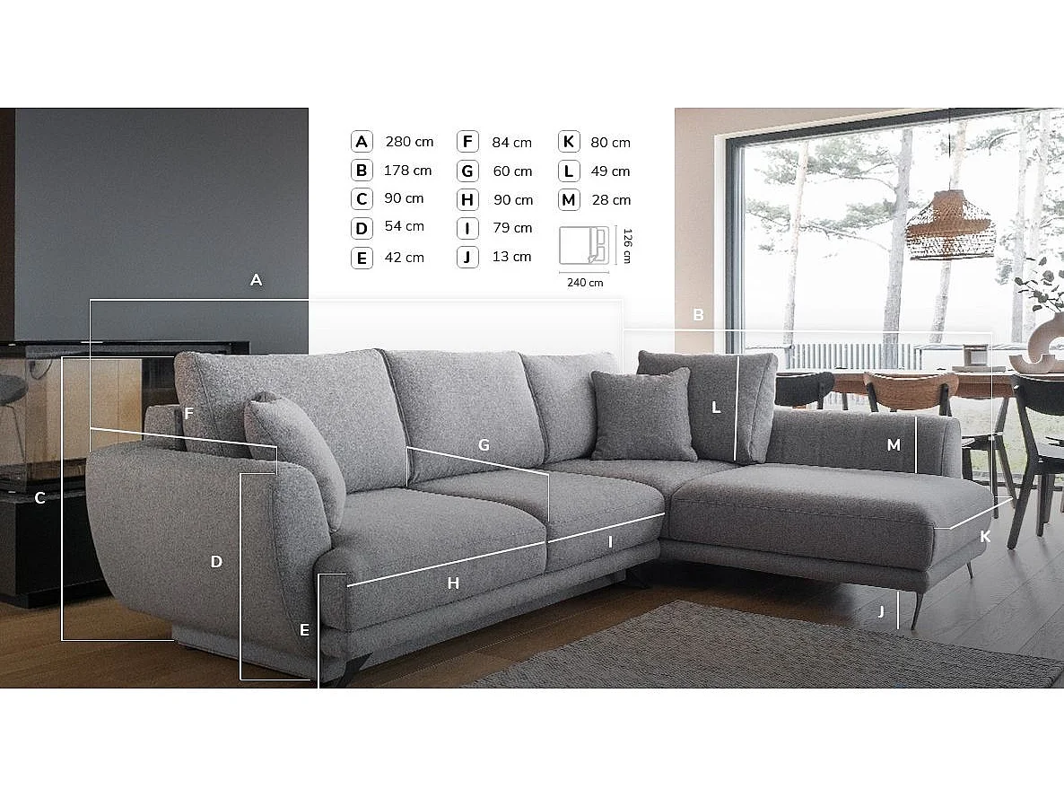 Canapé convertible angle gauche tissu beige chiné Savary 280cm