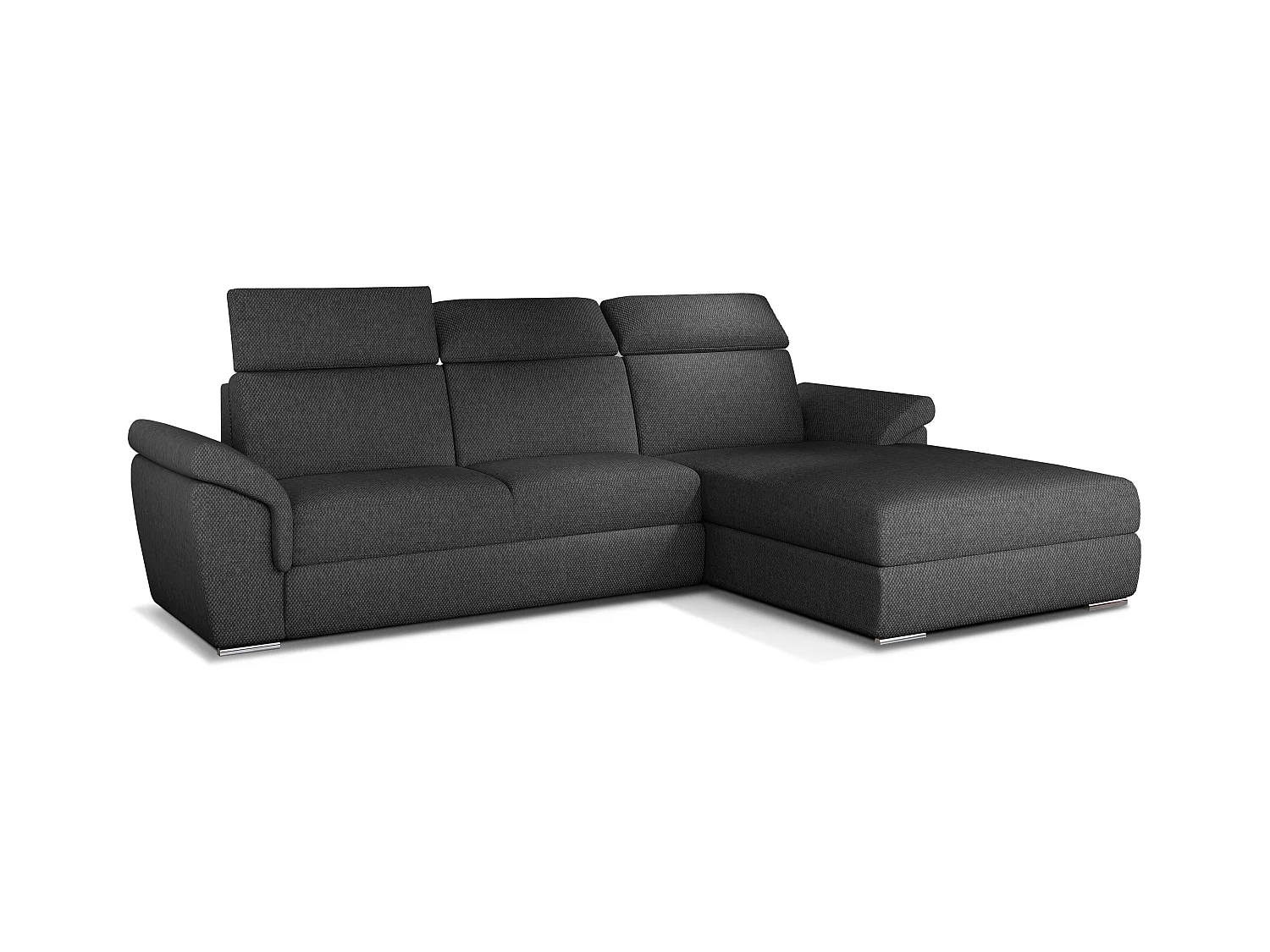 Canapé convertible d'angle droit tissu gris foncé chiné têtières réglables Suzy 272cm