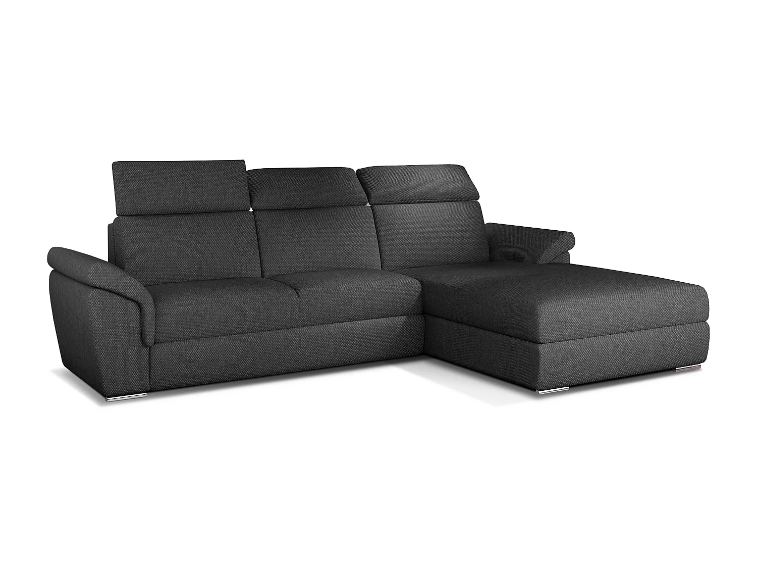 Canapé convertible d'angle droit tissu gris foncé chiné têtières réglables Suzy 272cm