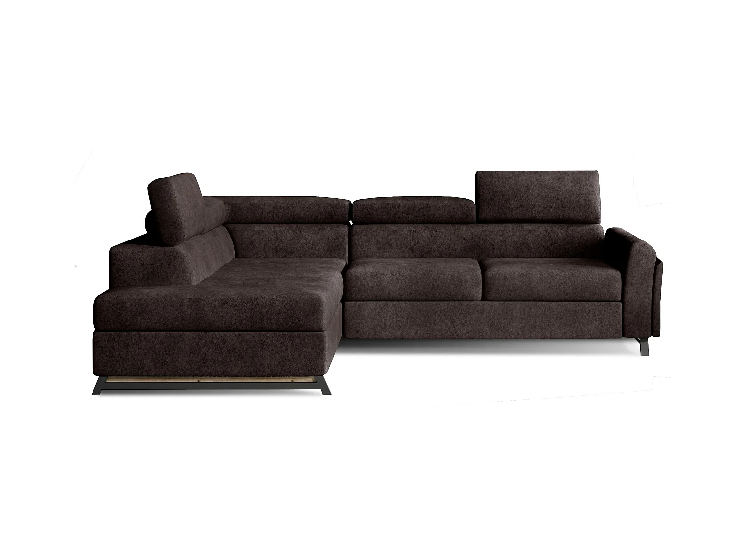 Canapé angle gauche convertible tissu marron avec têtières réglables Nikos 265cm