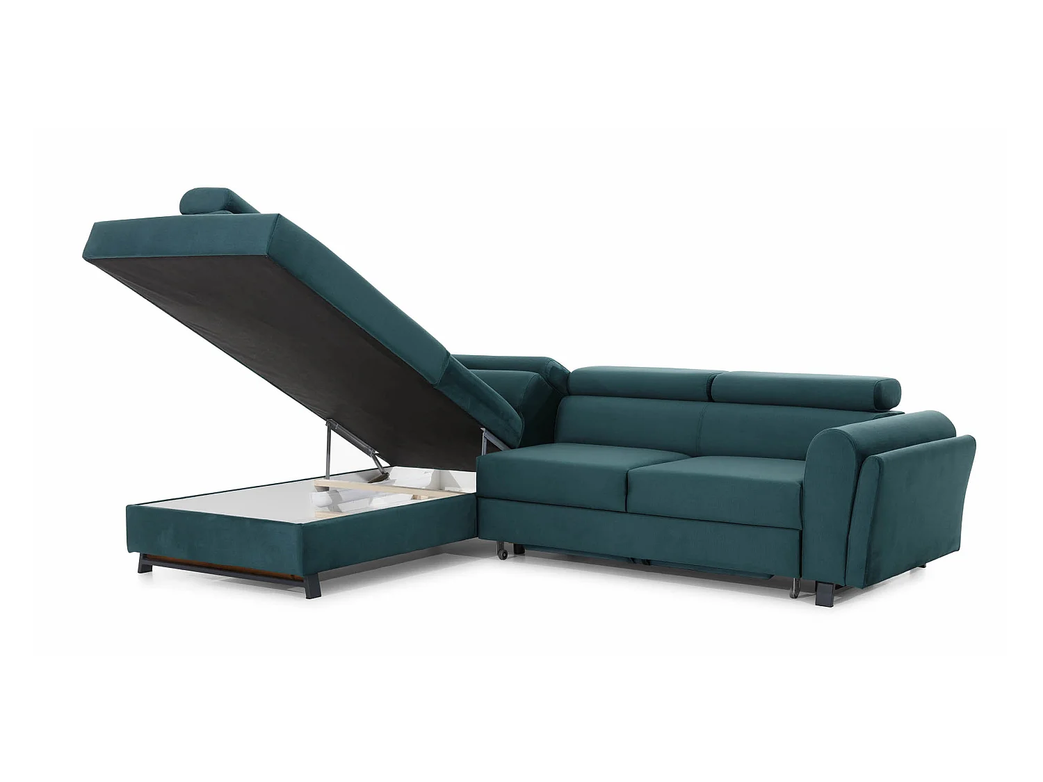Canapé angle gauche convertible tissu marron avec têtières réglables Nikos 265cm