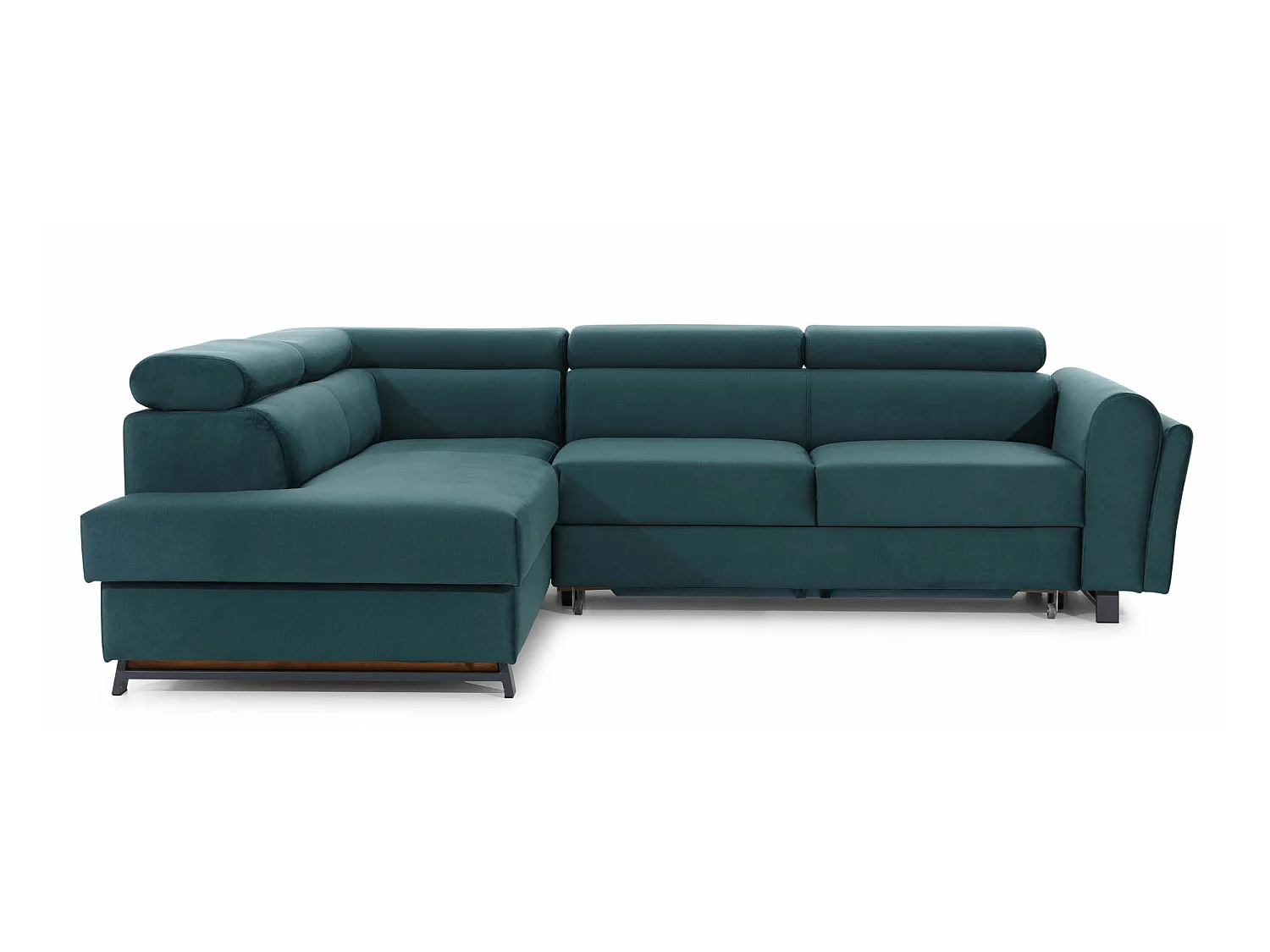 Canapé angle gauche convertible tissu marron avec têtières réglables Nikos 265cm