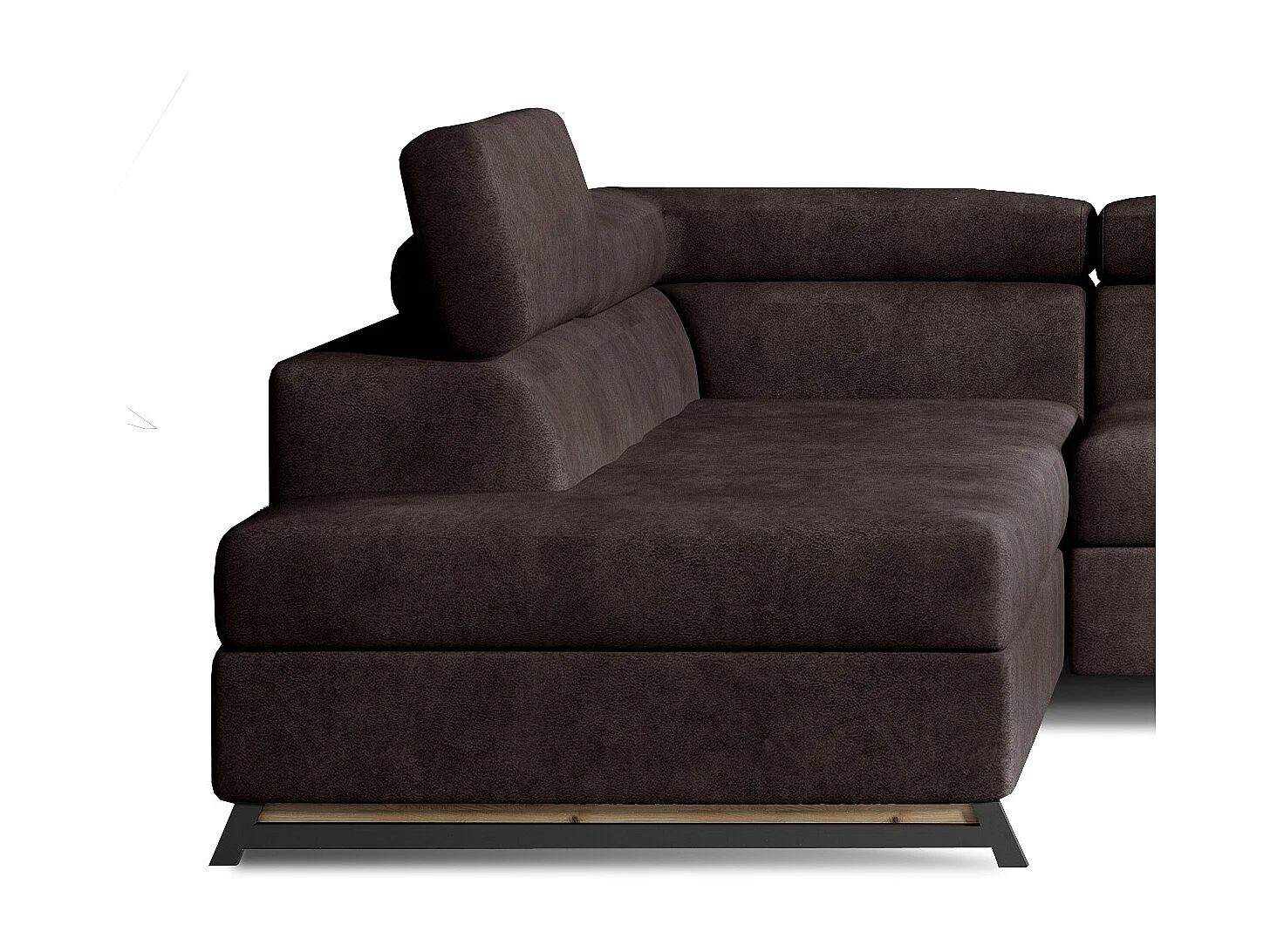 Canapé angle gauche convertible tissu marron avec têtières réglables Nikos 265cm