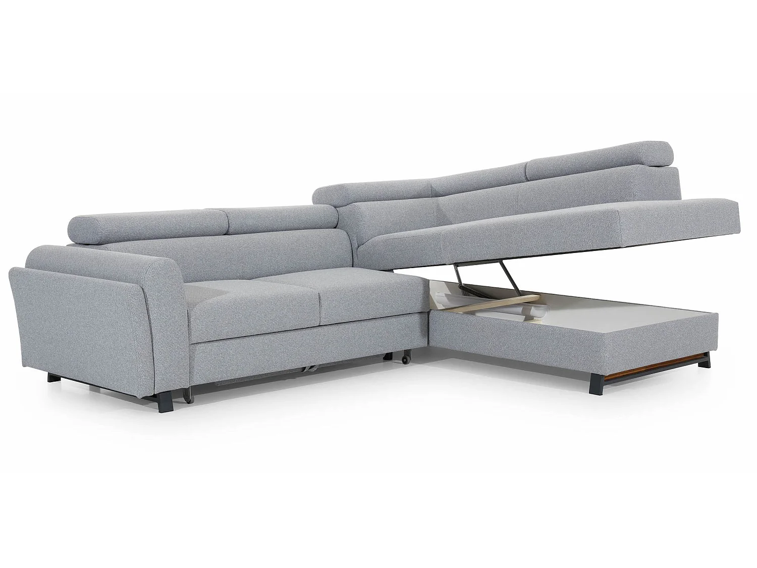 Canapé angle droit convertible tissu marron avec têtières réglables Nikos 265cm