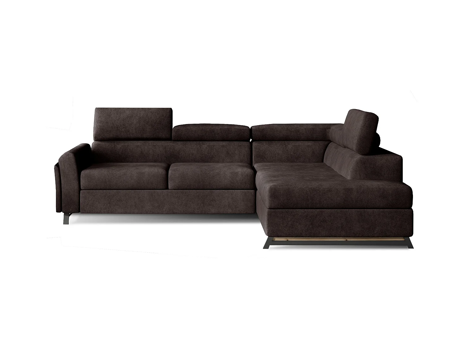 Canapé angle droit convertible tissu marron avec têtières réglables Nikos 265cm