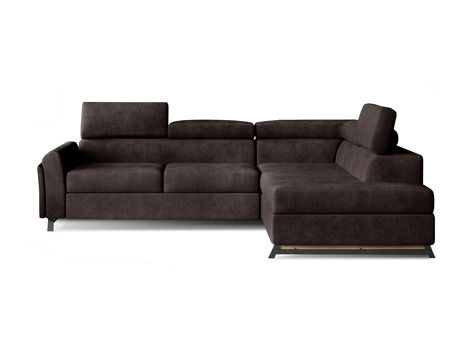 Canapé angle droit convertible tissu marron avec têtières réglables Nikos 265cm