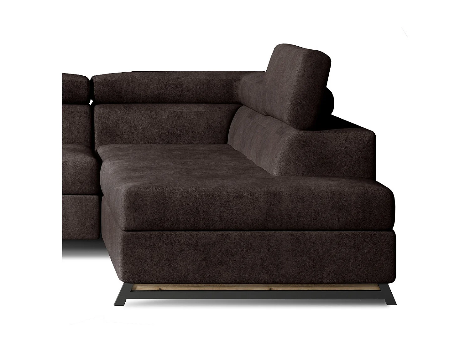 Canapé angle droit convertible tissu marron avec têtières réglables Nikos 265cm