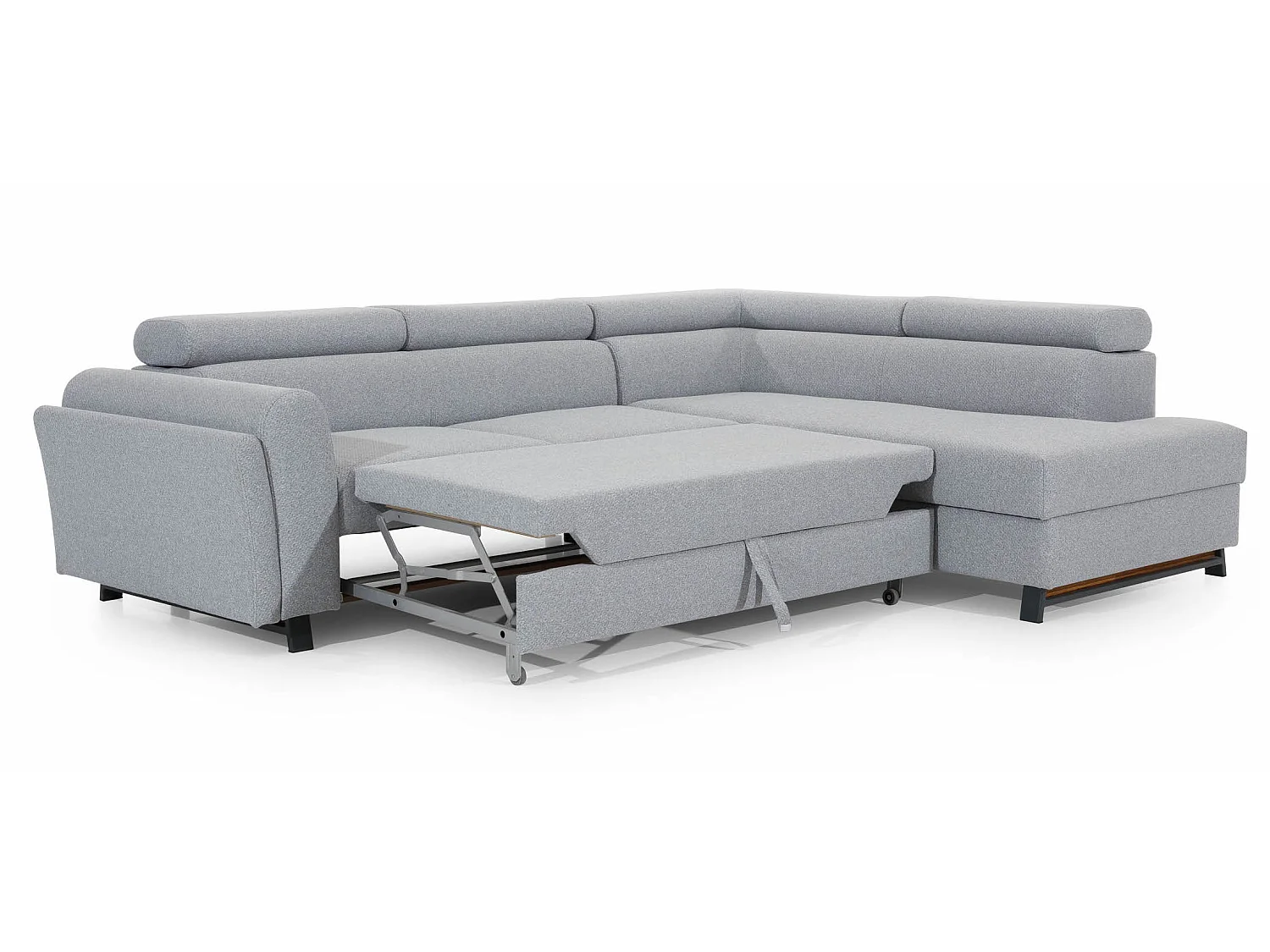 Canapé angle droit convertible tissu marron avec têtières réglables Nikos 265cm