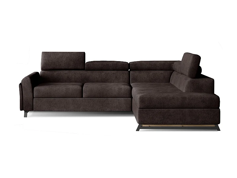 Canapé angle droit convertible tissu marron avec têtières réglables Nikos 265cm