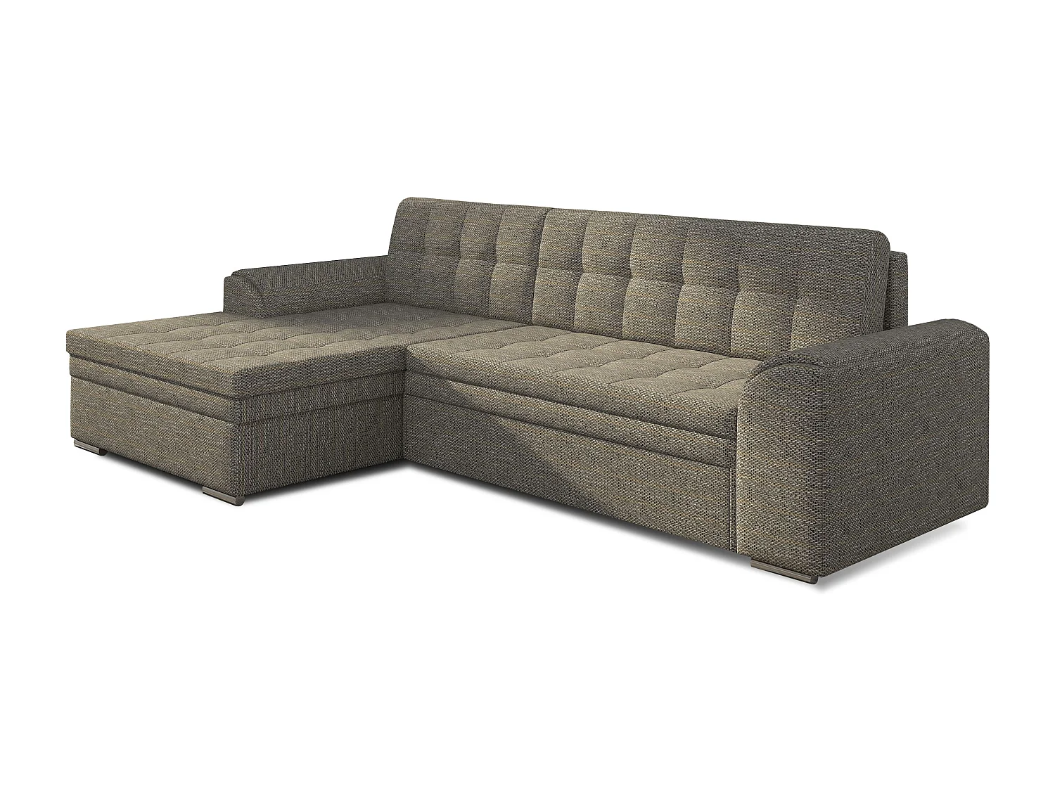 Canapé angle gauche convertible tissu gris chiné Kapitona 270cm