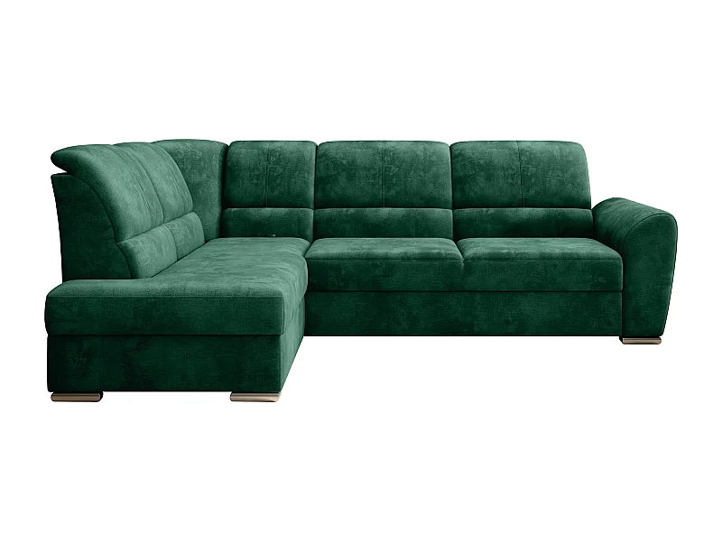 Canapé angle gauche convertible tissu doux vert et pieds acier chromé Zabor 270cm