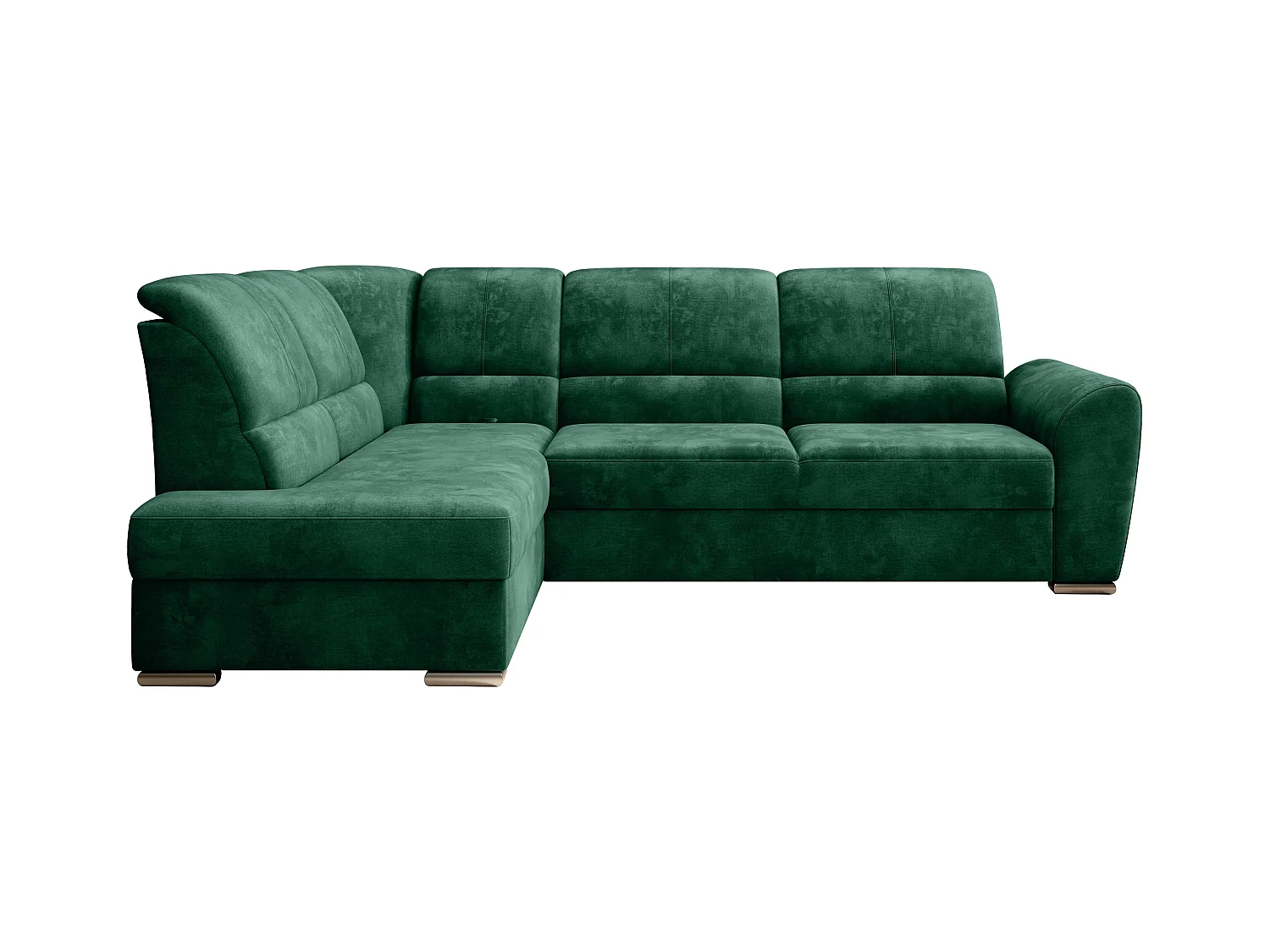 Canapé angle gauche convertible tissu doux vert et pieds acier chromé Zabor 270cm