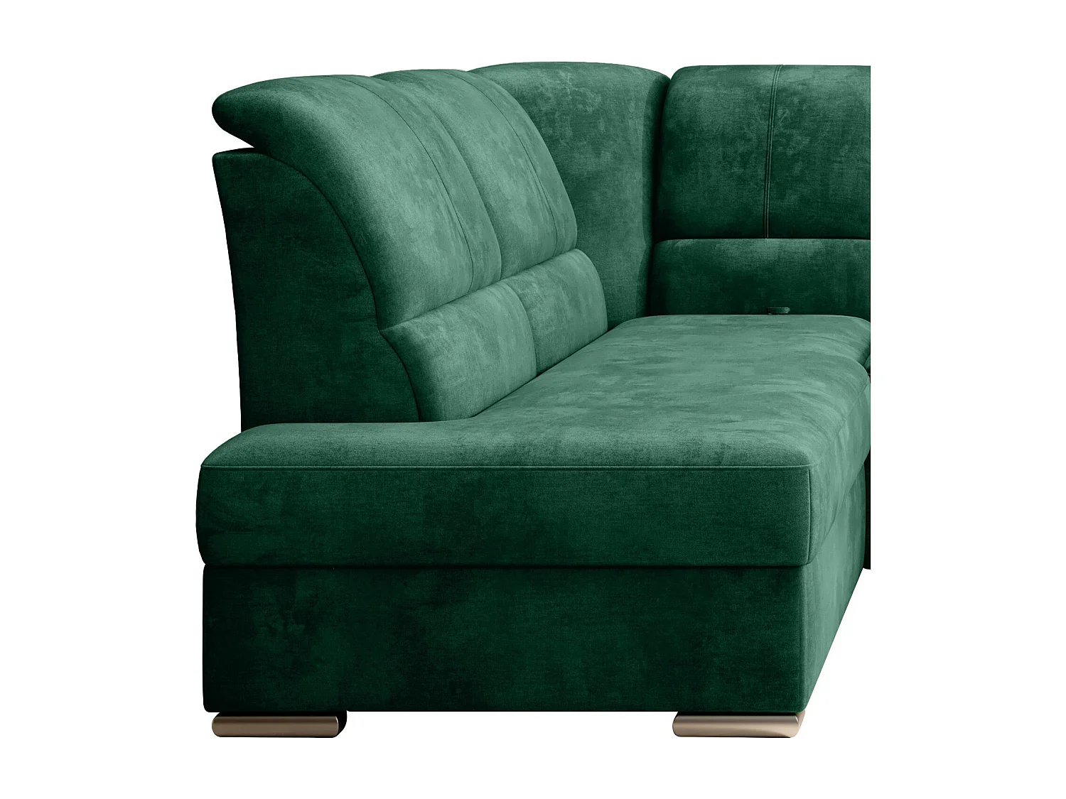 Converteerbare hoekbank links in zachtgroene stof en chroomstalen poten Zabor 270 cm