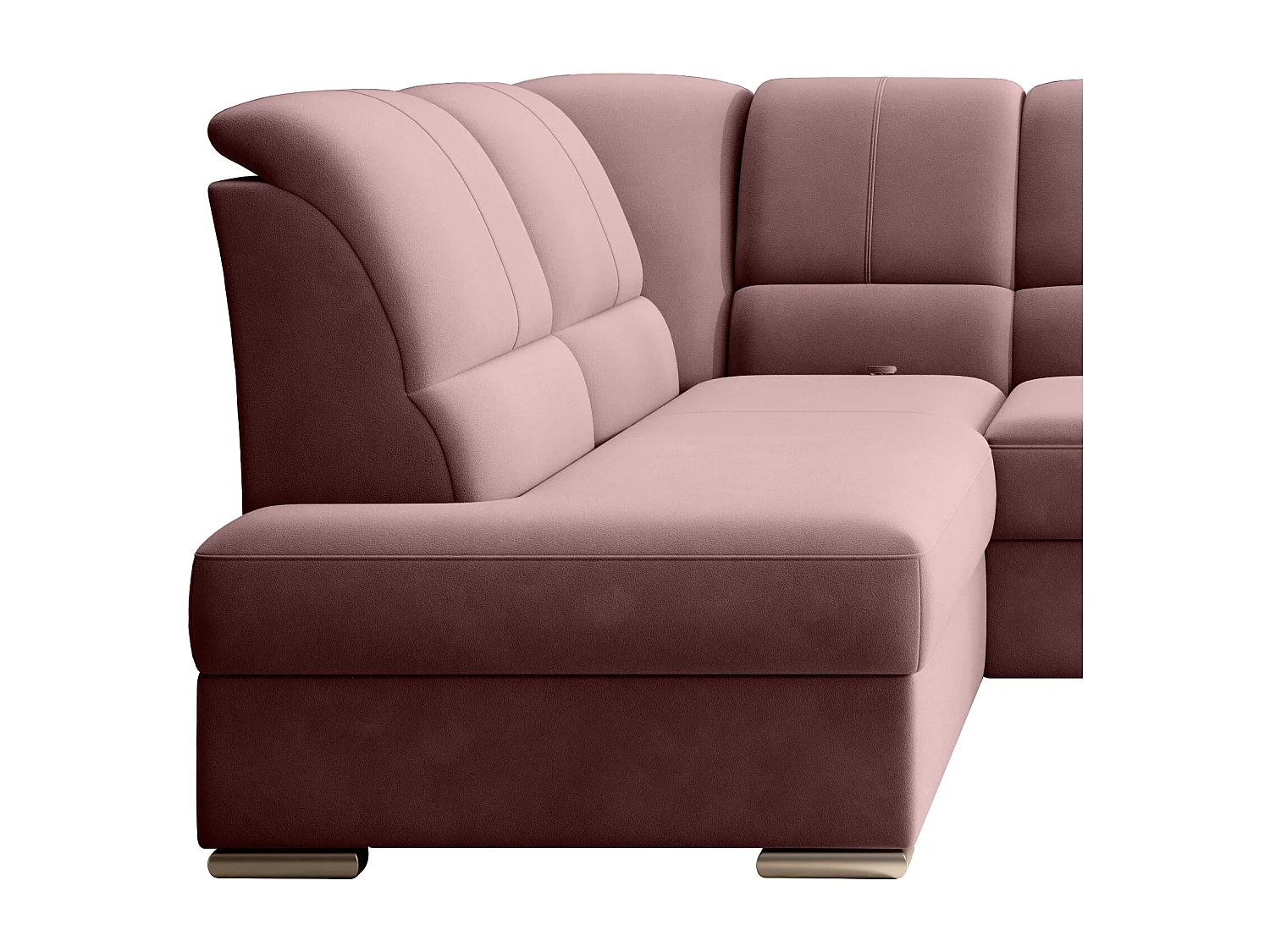 Canapé angle gauche convertible velours rose cuivré et pieds acier chromé Zabor 270cm