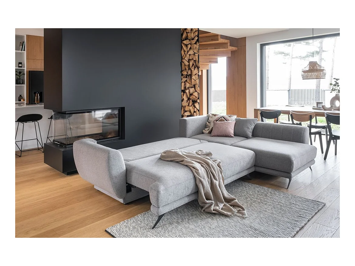 Canapé convertible angle droit tissu bleu klein Savary 280cm