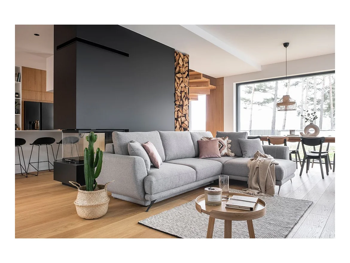 Canapé convertible angle droit tissu bleu klein Savary 280cm