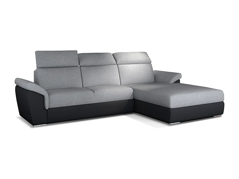 Canapé convertible d'angle droit simili noir et tissu gris clair Suzy 272cm