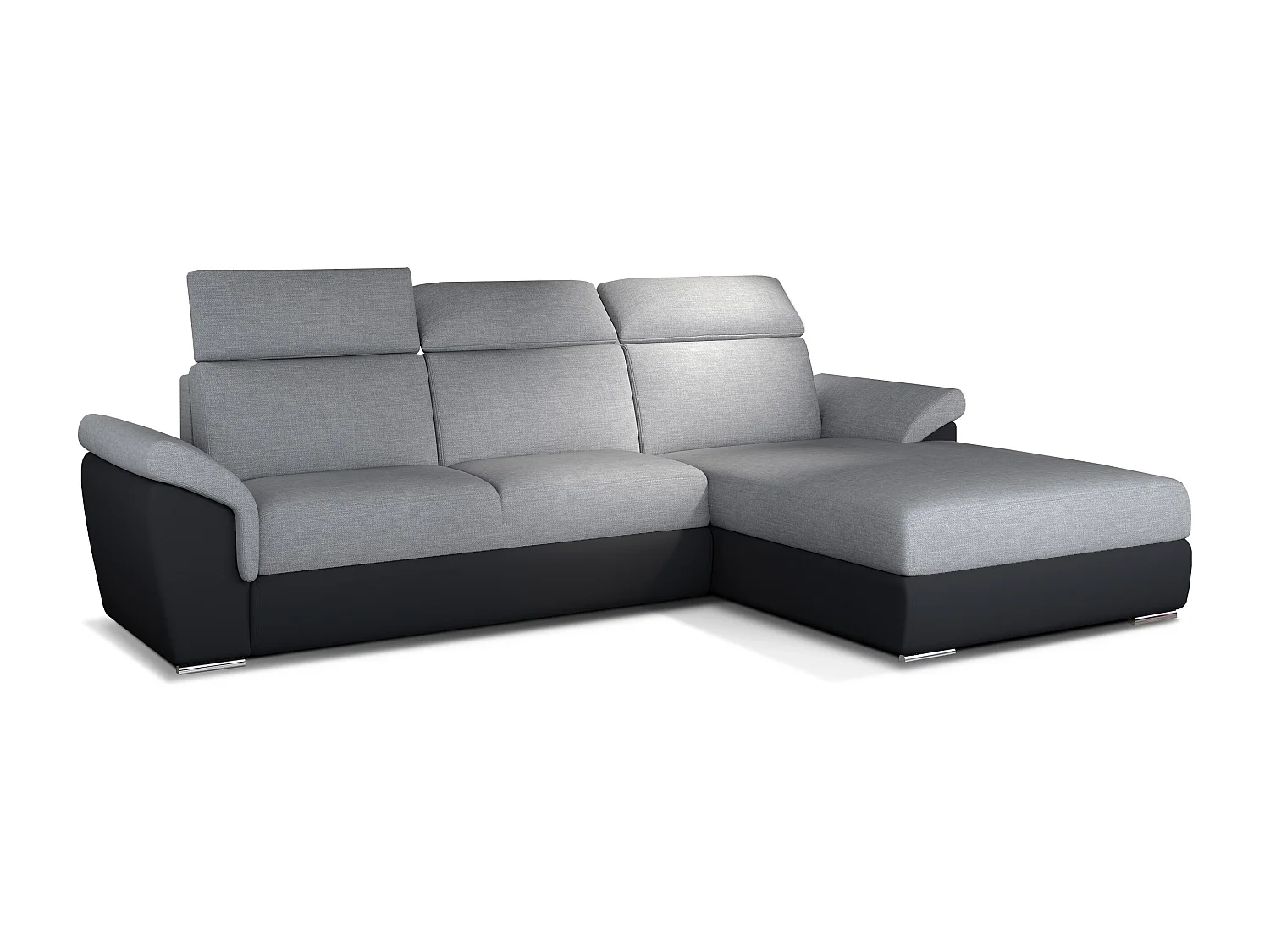 Canapé convertible d'angle droit simili noir et tissu gris clair Suzy 272cm