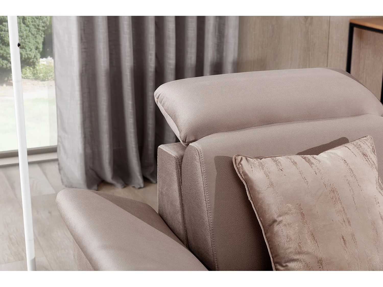 Canapé convertible d'angle droit simili noir et tissu gris clair Suzy 272cm