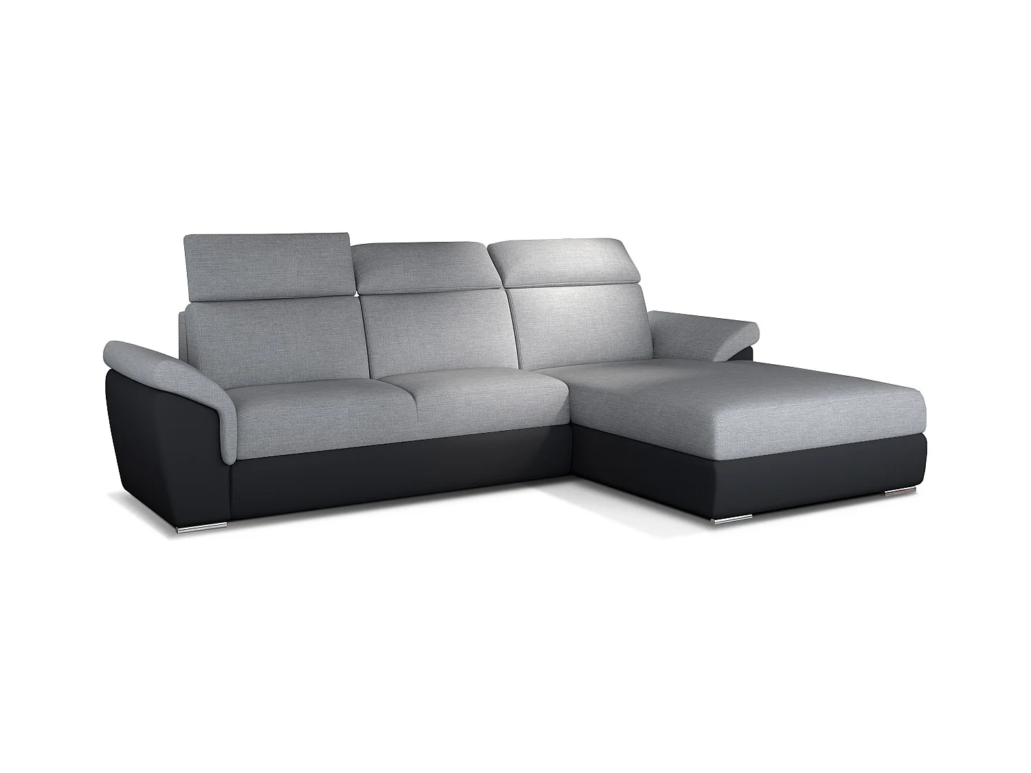 Canapé convertible d'angle droit simili noir et tissu gris clair Suzy 272cm