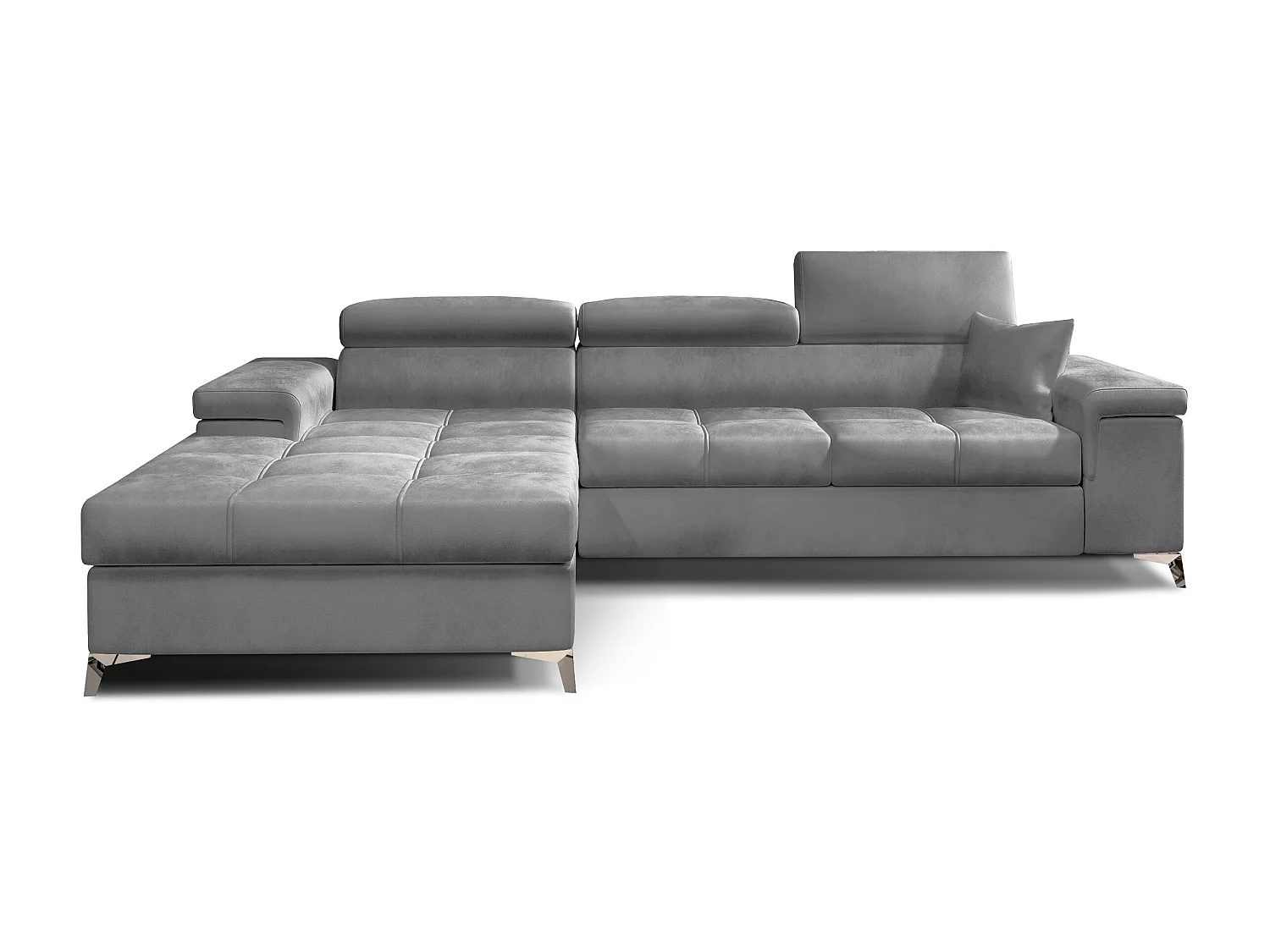 Canapé angle gauche convertible velours gris clair avec appuis-tête réglables Rikaro 280cm