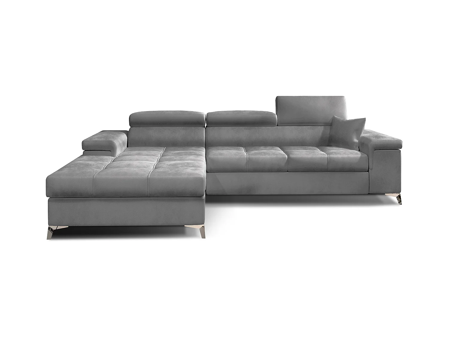 Canapé angle gauche convertible velours gris clair avec appuis-tête réglables Rikaro 280cm