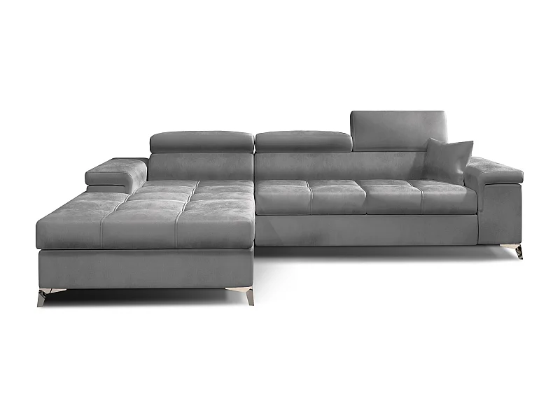 Canapé angle gauche convertible velours gris clair avec appuis-tête réglables Rikaro 280cm