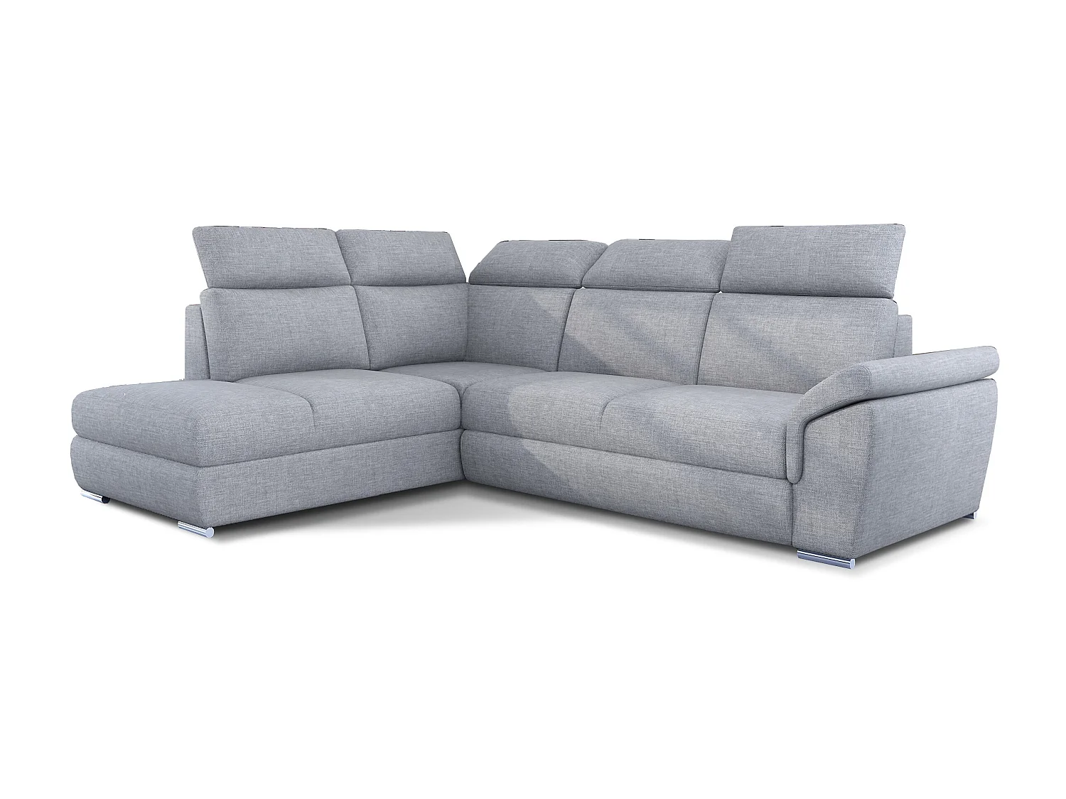 Canapé angle gauche convertible tissu gris clair avec appuis-tête réglables Kepita 260cm
