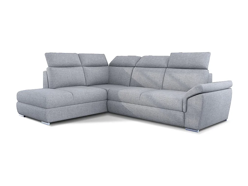 Canapé angle gauche convertible tissu gris clair avec appuis-tête réglables Kepita 260cm