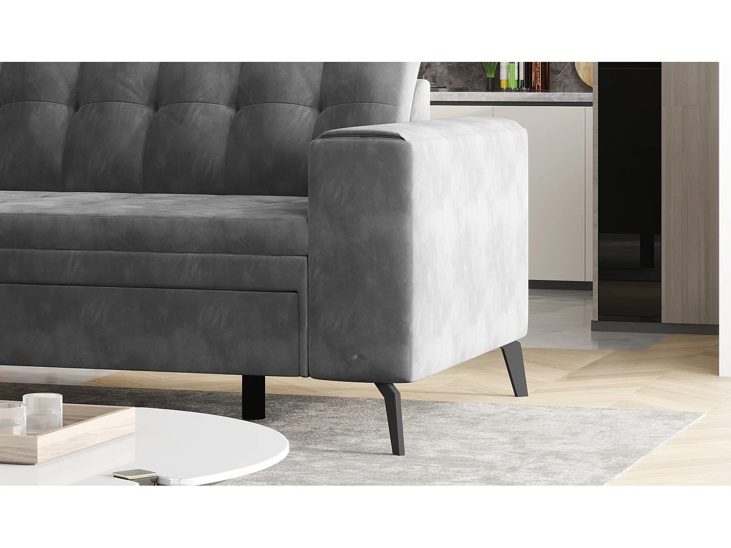 Canapé convertible capitonné angle gauche simili cuir blanc Larry 260cm