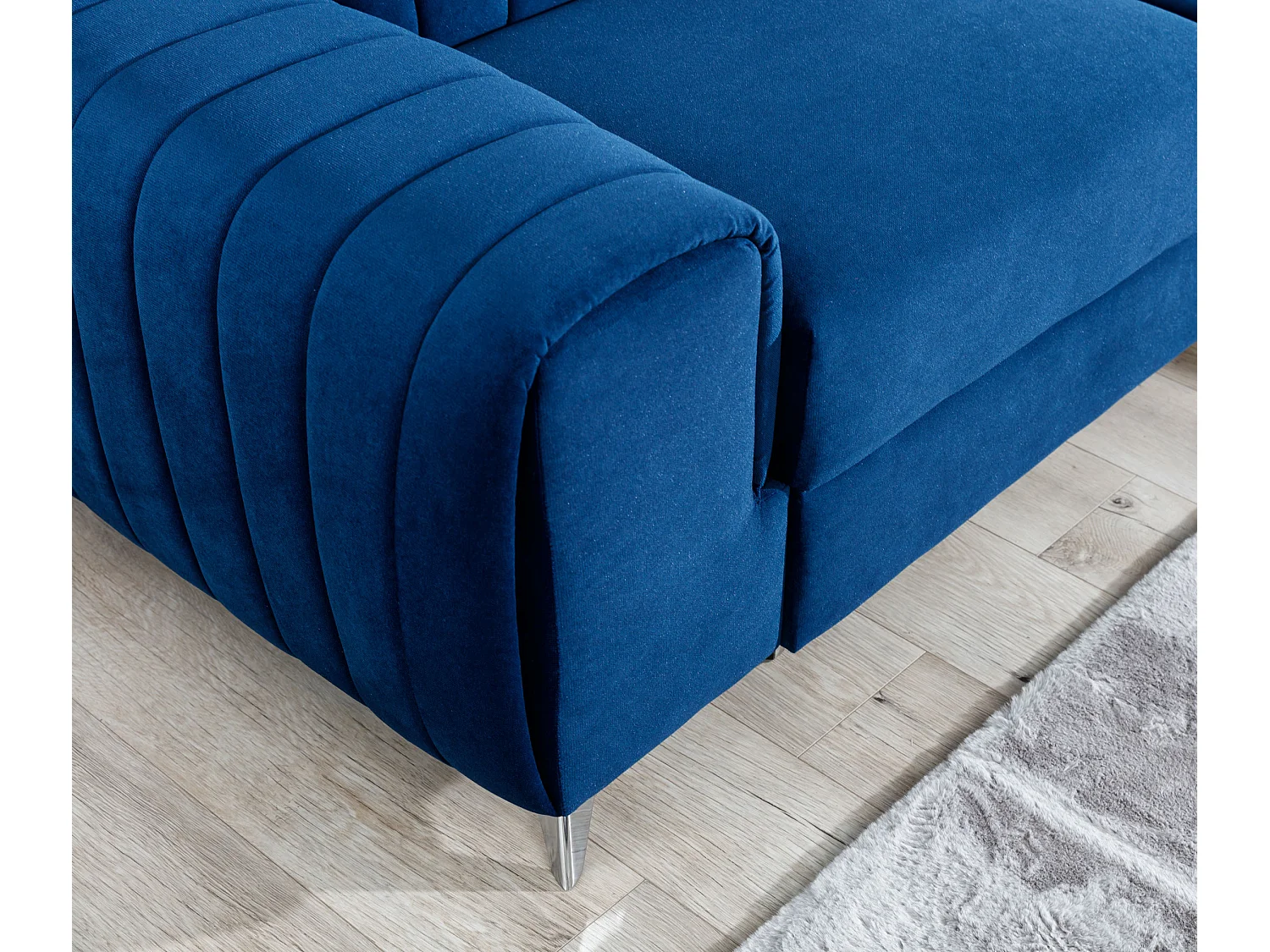 Canapé angle droit convertible avec appuis-tête réglables velours beige clair Lozan 275cm