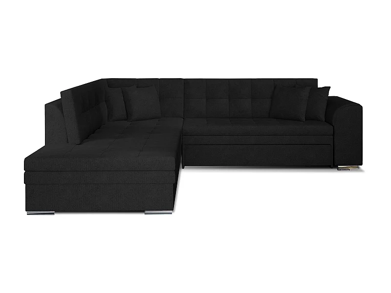 Canapé convertible angle gauche velours noir et chromé Pika 260cm