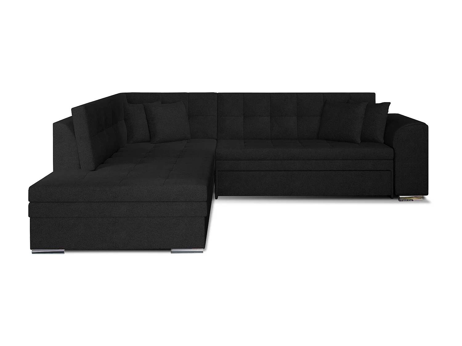 Converteerbare bank linkerhoek zwart fluweel en chroom Pika 260 cm