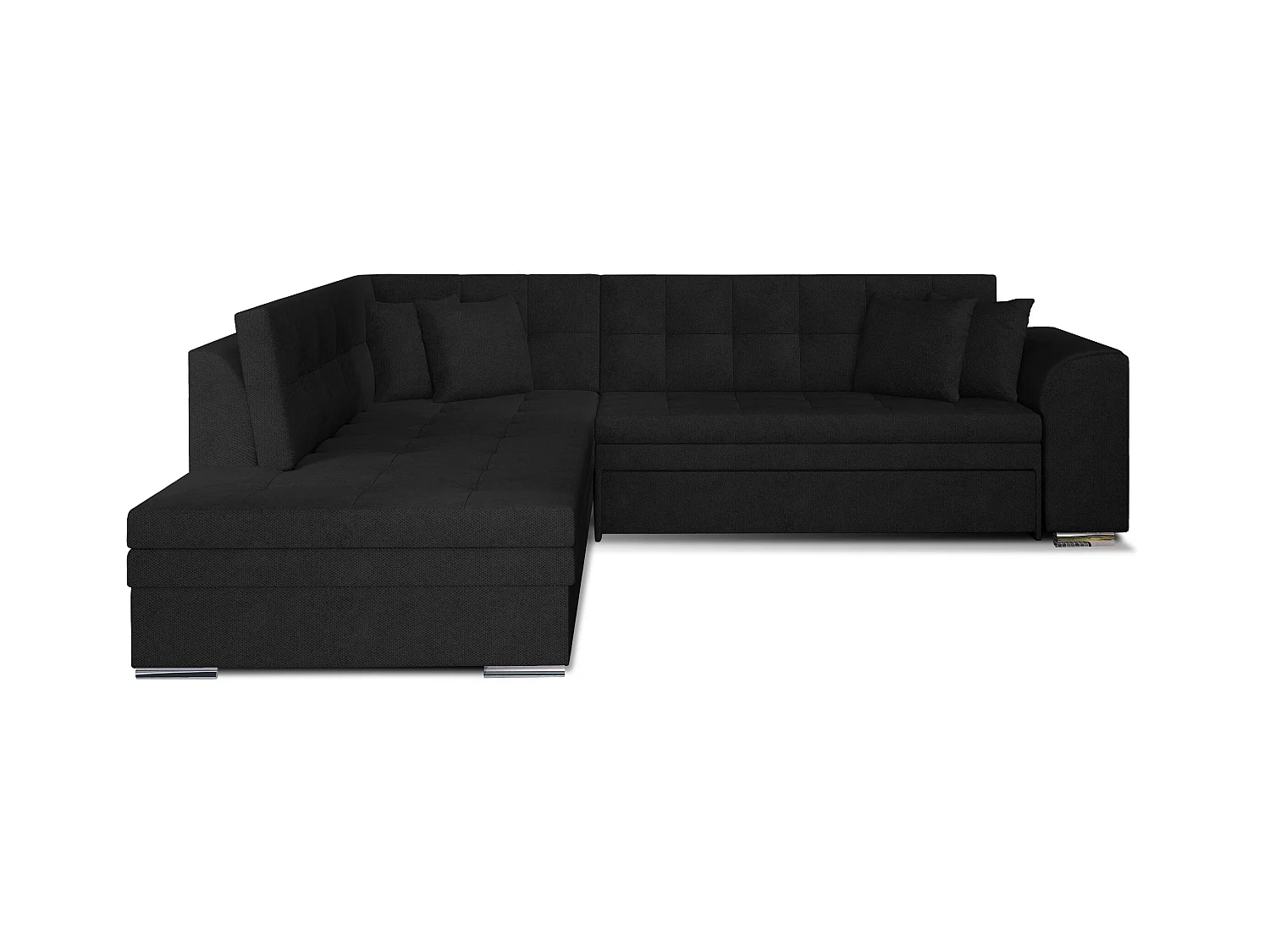 Canapé convertible angle gauche velours noir et chromé Pika 260cm