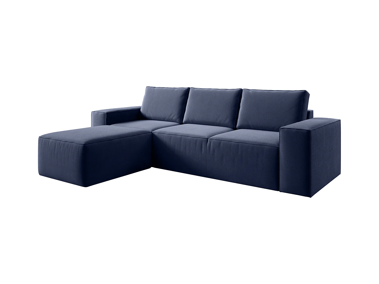 Canapé d'angle gauche convertible moderne tissu bleu turquin Willace 302cm